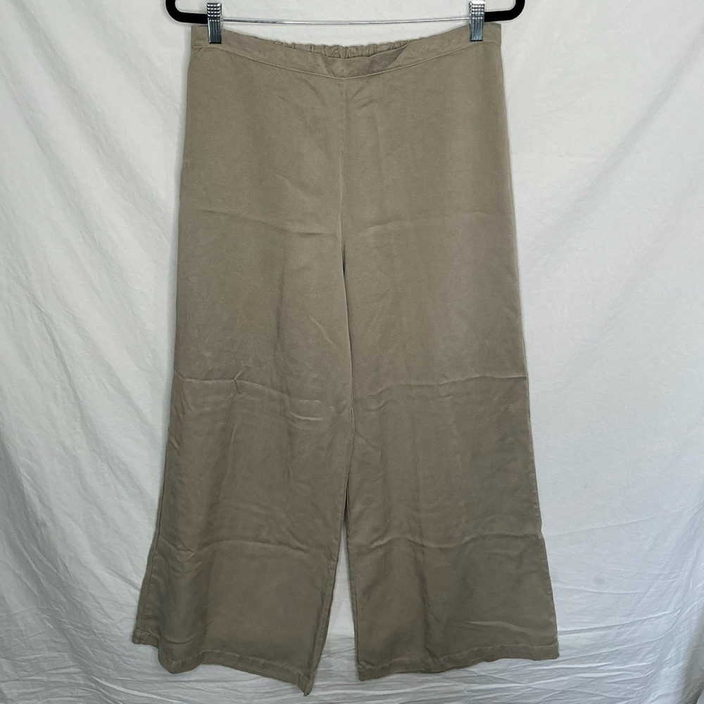 Bryn Walker Wide Leg Pants Women's Size M Khaki Beige 100% Tencel Lagenlook Boho